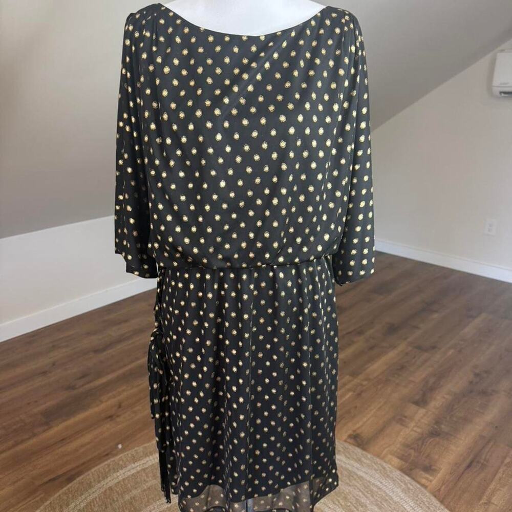 Jessica Simpson Black & Gold Polka Dot Dress ✨ Split Sleeve Tassel Belt Sz 14